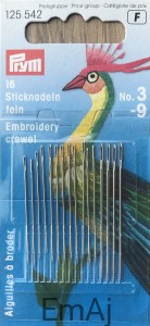 igły do haftu ostre cienkie PRYM 3-9 16 szt. 125 542