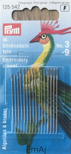igły do haftu ostre cienkie PRYM 3-9 16 szt. 125 542
