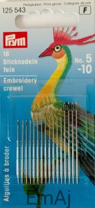 igły do haftu ostre cienkie PRYM 5-10 16 szt. 125 543