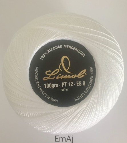 Kordonek LIMOL Algodao mercerizado 100g, grubość 12 Biały
