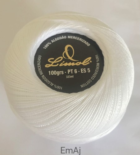 Kordonek LIMOL Algodao mercerizado 100g, grubość 6 Biały 