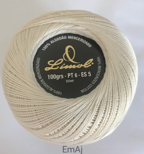 Kordonek LIMOL Algodao mercerizado 100g, grubość 6 Ecru 