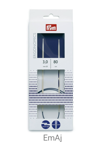 Prym Ergonomics Druty na stalowej żyłce 3,0 mm/80 cm 215802