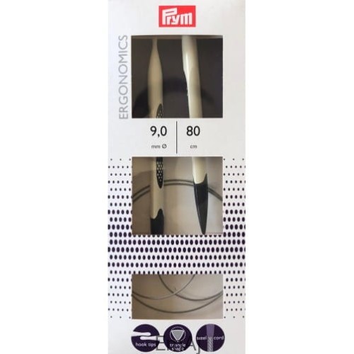 Prym Ergonomics Druty na stalowej żyłce 9,0 mm/80 cm 215812  